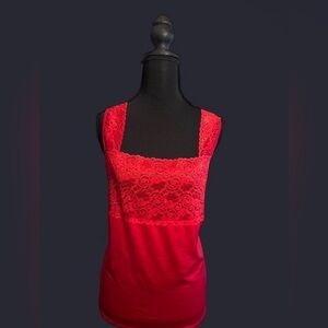 Cato Red Lace-Trim Square Neck Camisole